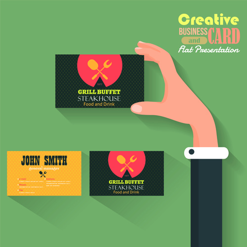 mano y tarjetas de negocio vector creativo