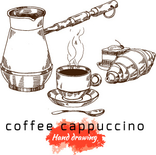 vektor cappuccino kopi menggambar tangan