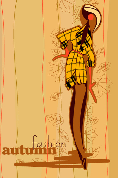 手で秋のファッションの女の子のデザインのベクトルを描画