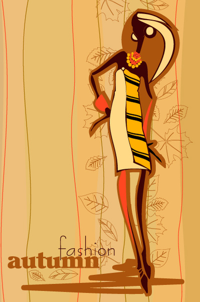 vettore di disegno di autunno moda ragazza disegnata a mano