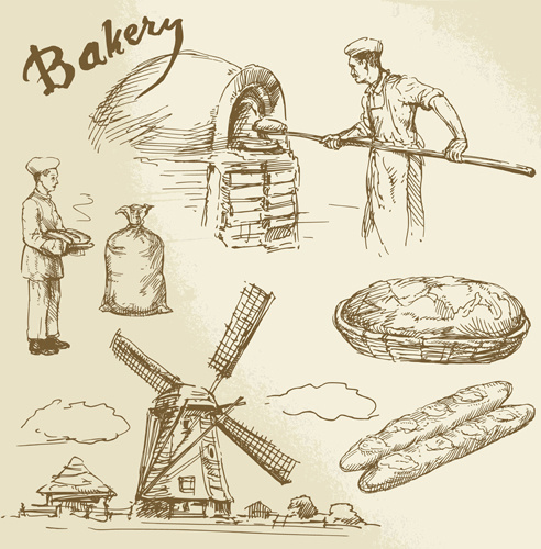 vecteur de fabrication de boulangerie dessiné à la main