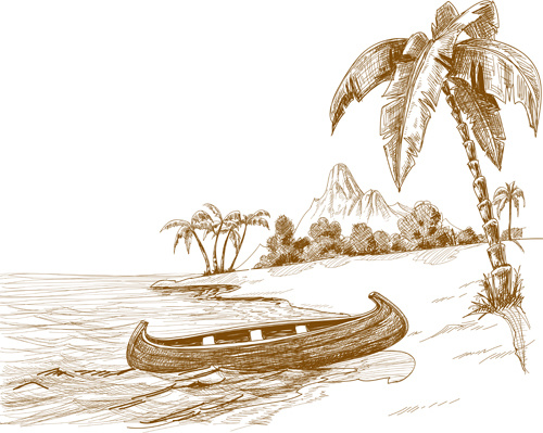 mano disegnato spiaggia nero con bianco di vettore