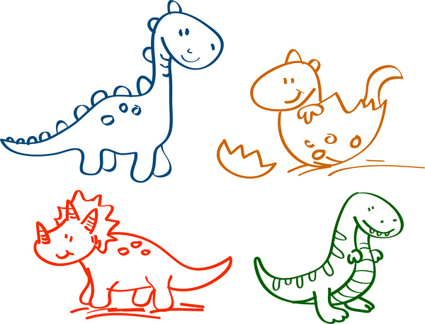 collection dinosaure cartoon dessiné à la main