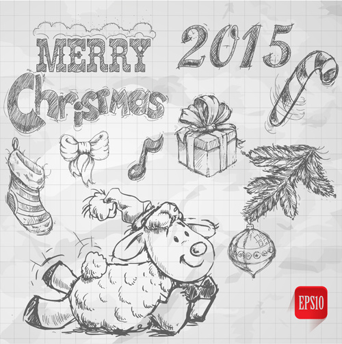 elementos de ano mão desenhada christmas15 ovelhas vector