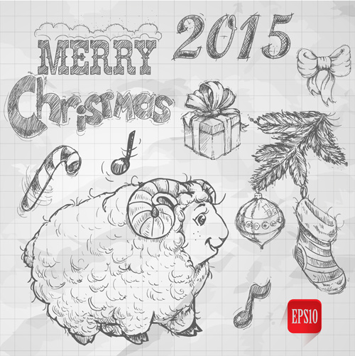 Dibujado a mano christmas15 ovejas año elementos del vector