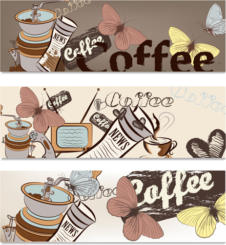 handgezeichnete Kaffee Banner Elemente Vektor
