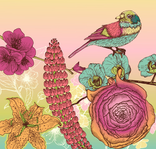 vectores de tarjetas de invitación floral color dibujado a mano
