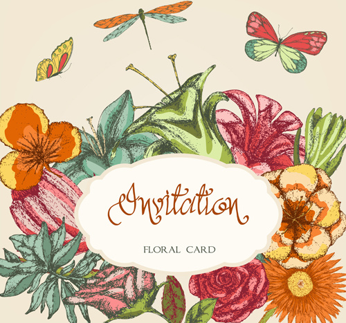 vectores de tarjetas de invitación floral color dibujado a mano