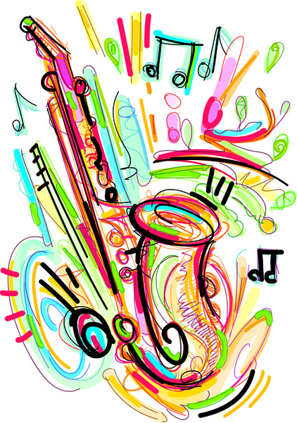 digambar tangan alat-alat musik yang berwarna vektor