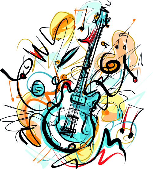 mão desenhada vetor de instrumentos musicais coloridas