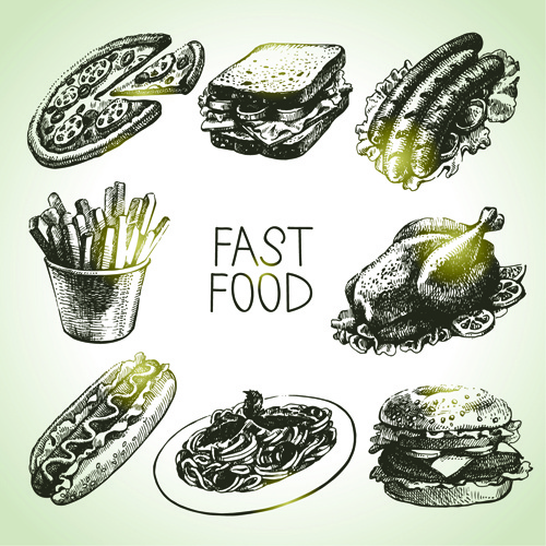 Hand Drawn Fast Food Design Vector Icons
