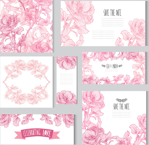 tarjeta de flores dibujadas de color rosa con el vector de la bandera de la mano