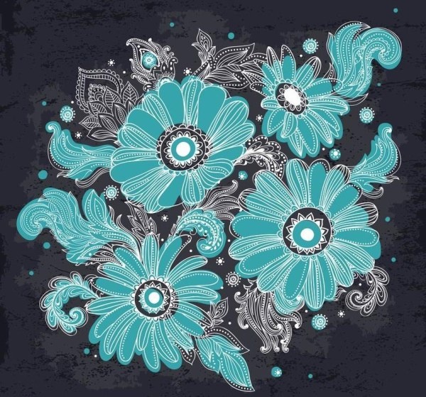 handgezeichnete Blumen blau Vektor-Grafiken