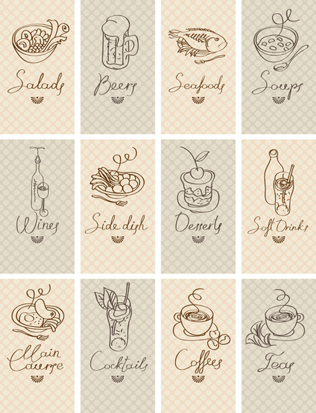 描かれた食品カード デザインを手します。