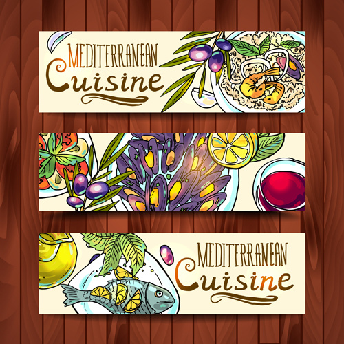 Hand gezeichnet Essen-Vektor-Banner-set