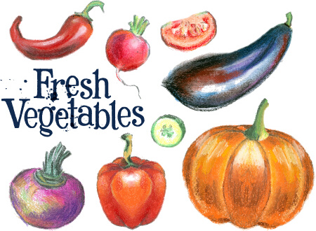handgezeichnete farbige Vektor frisches Gemüse