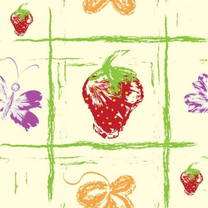 mão desenhada fruta com borboleta sem costura padrão vector