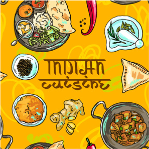 mão desenhada vector de elementos de comida indiana