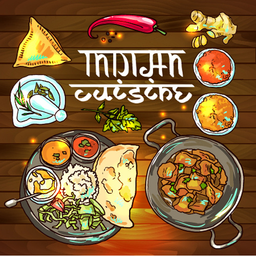 mão desenhada vector de elementos de comida indiana