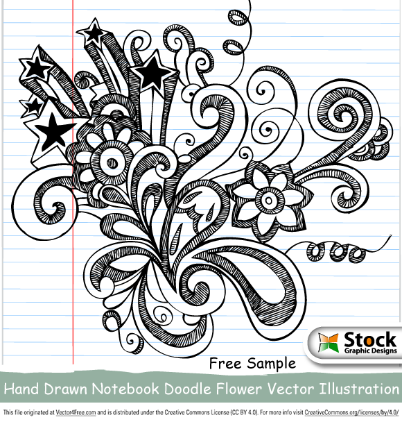 notebook digambar tangan doodle bunga vektor ilustrasi