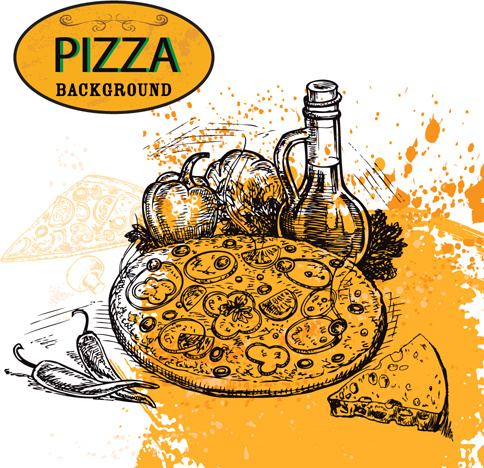 handgezeichnete Pizza Skizze Hintergrund Vektor