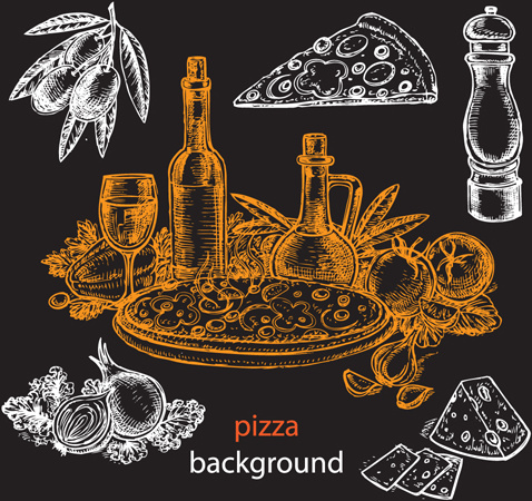 handgezeichnete Pizza Skizze Hintergrund Vektor