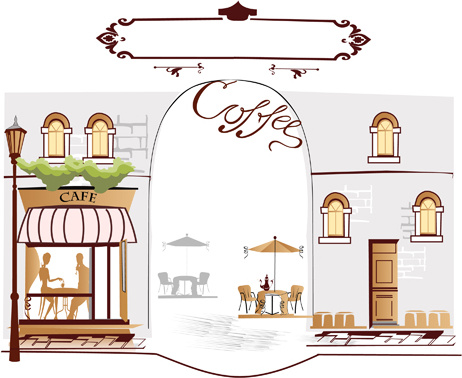 手描きのストリートカフェ要素ベクトルセット4