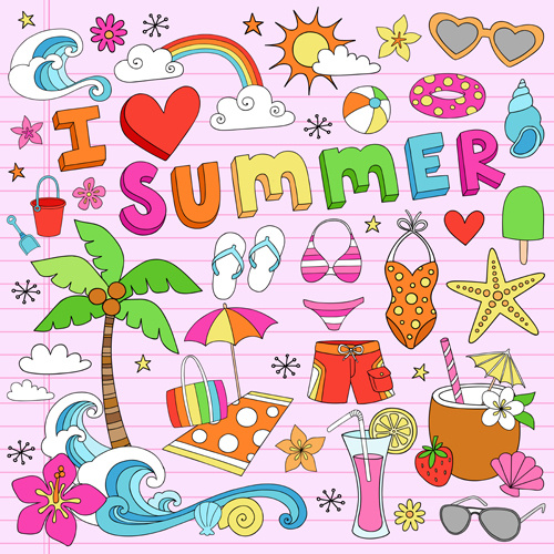 mano dibujado vector de playa sol verano