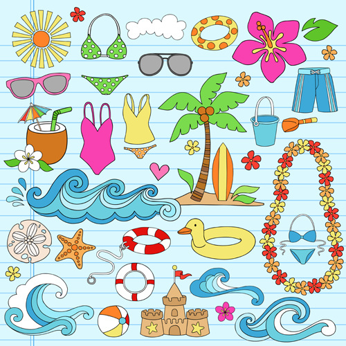 mano dibujado vector de playa sol verano