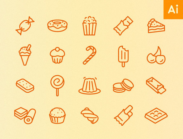 die Hand gezeichnete Süßspeisen und Desserts Symbole Vektor
