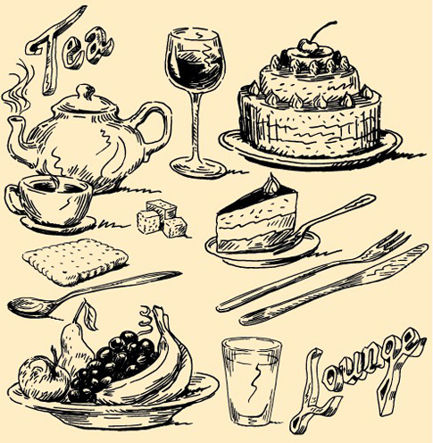 digambar tangan vintage makanan ilustrasi vektor