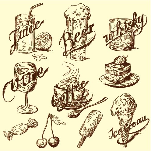 mão desenhada vetor de ilustrações vintage comida
