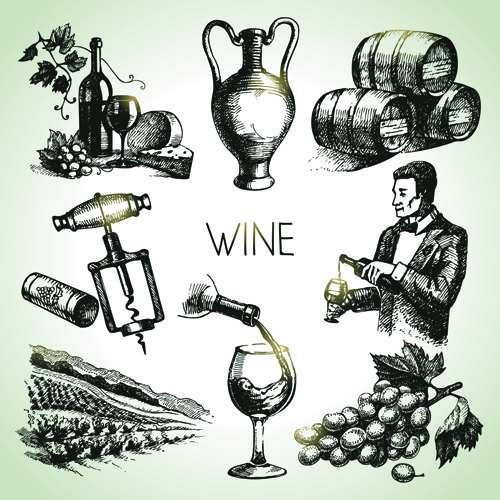 mão desenhada vinho design vetor ícones