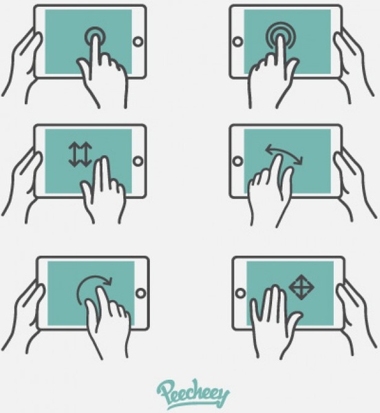 gesti per dispositivi mobili touchscreen di mano design piatto