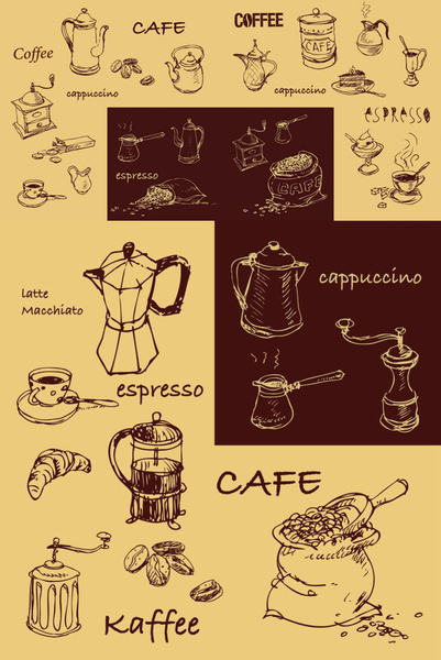 elemen desain lini kopi yang dilukis dengan tangan
