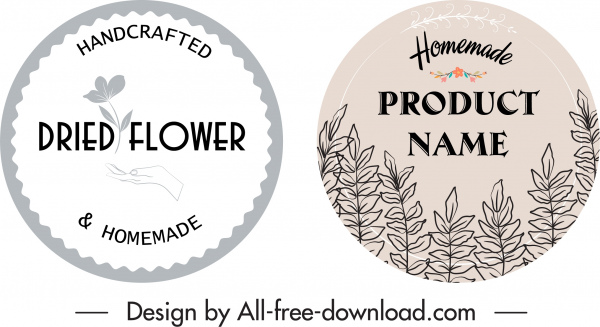 etykiety produktów rzemieślniczych płaskie ręcznie rysowane retro kwiatowy wystrój