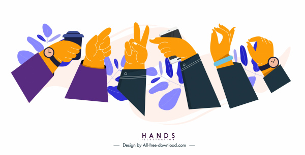 bàn tay cử chỉ biểu tượng giải trí phác họa màu cổ điển thiết kế