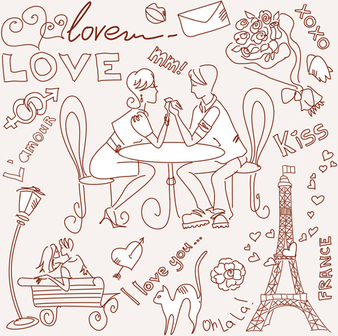 почерк любовь с Париж элементы вектора