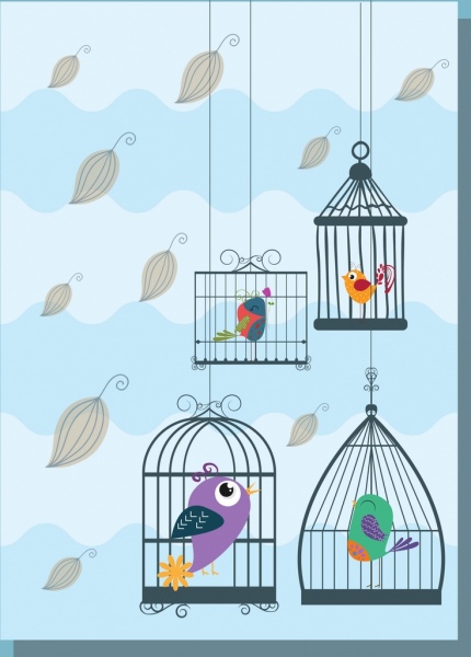 悬挂鸟笼背景彩色设计风格