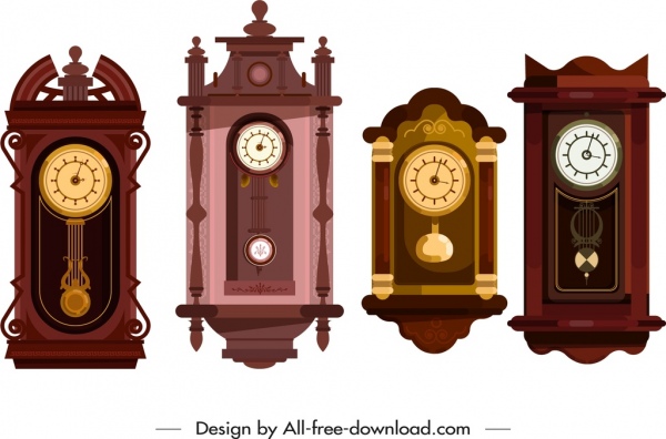 pendurar o relógio ícones coloridos elegante decoração clássica