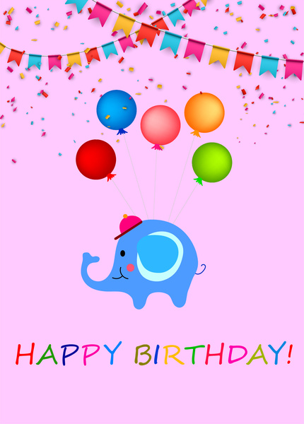 Selamat ulang tahun latar belakang dengan gajah kartun