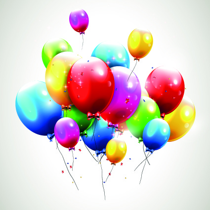 zadowolony urodziny balony z życzeniami wektor