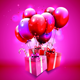 balões feliz aniversário do vetor de cartão