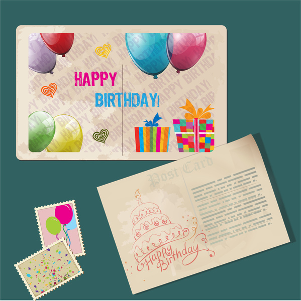 sello y tarjeta del feliz cumpleaños