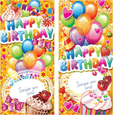 Feliz aniversário elementos abrangem balões e o vetor de bolo