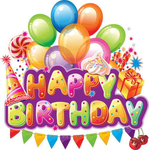 alles Gute zum Geburtstag-Elemente zu decken, Luftballons und Kuchen Vektor