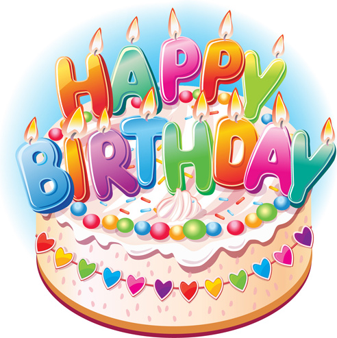 お誕生日おめでとう要素カバー バルーンとケーキ ベクトル
