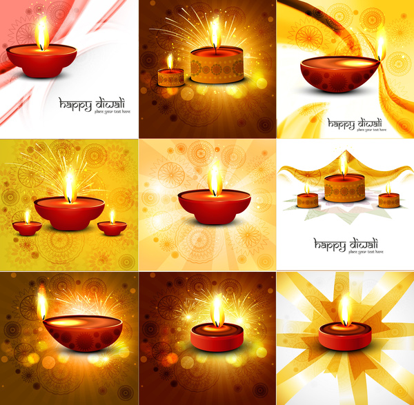 felice diwali 9 bella collezione presentazione variopinta indù festival illustrazione vettoriale