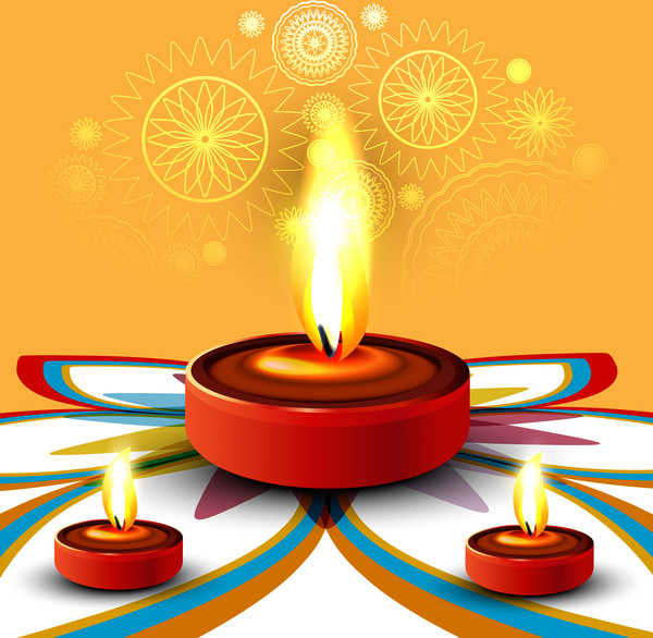 Happy Diwali Beautiful Diya Rangoli Colorful Hindu Festival Vector Illustration