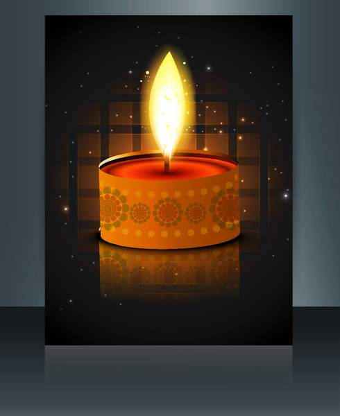 feliz diwali celebração folheto cartão modelo reflexão vector